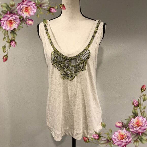 Madewell beige tank top with beading and mini chains - Picture 1 of 11